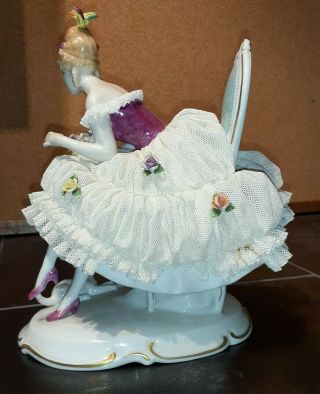 Unterweissbach German Porcelain Lace Figurine Lady In Chair With Cat. 3