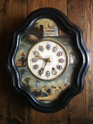 Rare Large Antique French Morez Mother Of Pearl Wall Clock