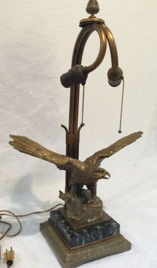Antique Brass Eagle In Flight Sculpture Lamp Mounted On Marble/brass Base - Exc