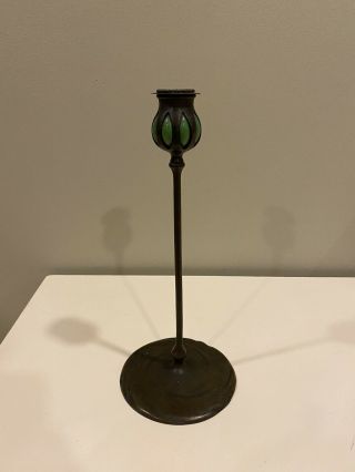 Tiffany Studios Bronze And Green Favrile Glass Candlestick