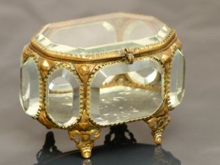 Antique French Napoleon Iii Era 9x Beveled Glass Jewelry Casket,  Box Miniature