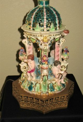 Vtg Antique Benrose Italy Capodimonte Cherubs In The Garden Porcelain Table Lamp
