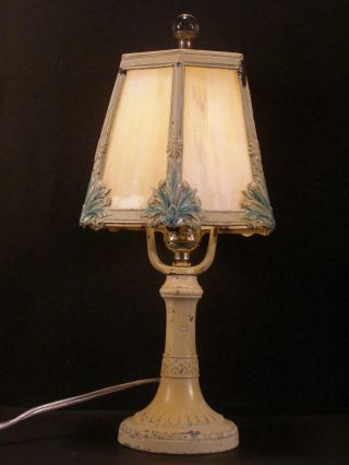 Antique Art Deco Slag Glass Panel Shade Boudoir Lamp Table Light Fixture Tulip