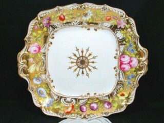 ANTIQUE COALPORT 1840 ' S HEAVY GOLD ROSE FLORAL 13 PC CUP AND SAUCER CAKE PLATE 3