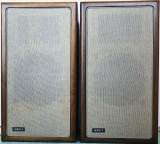 Vintage Advent Loudspeaker Pair Bullnose Walnut Cabinet