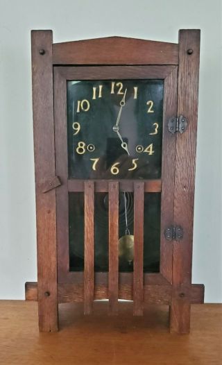 Antique 8 Day Ingraham Oak Mission Shelf Clock Arts Crafts Era