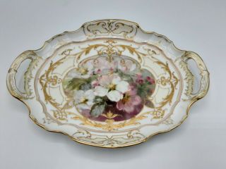 Kpm Porcelain Platter/tray W Hand Painted Floral Decor Heavy Gold Gilt