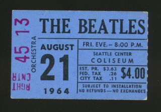 Beatles Vintage 1964 Seattle Center Coliseum Concert Ticket Stub Blue Version