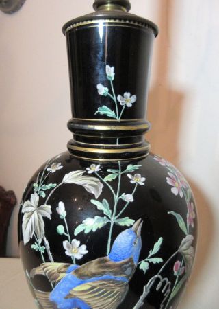 Large antique hand painted black amethyst Bristol glass electric table lamp vase 3