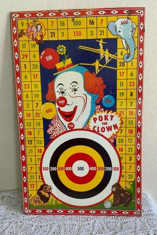 1940’s Poky The Clown Tin Game Sign