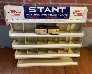 Vintage Rare Automotive Stant Filler Caps Metal Display Rack Gas/oil Sign
