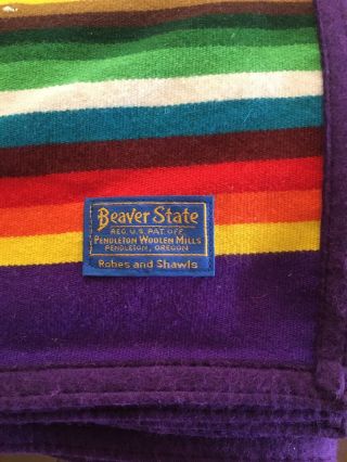 Vintage Pendleton Beaver State Striped Stripes Rainbow 76” X 64” Blanket Purple
