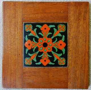 16 " Sq Catalina Island Tile Oak Plaque Table Top Art Deco Mission Modern