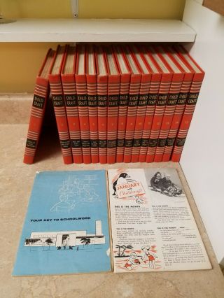 Vintage Copyright 1954 Orange Hard Cover Childcraft Books Complete Set Of 15