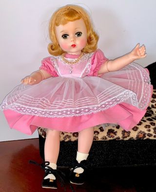 Vintage Madame Alexander 11.  5 " Lissy Doll In Tagged Pink Cotton Dress
