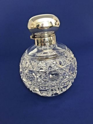 English Sterling Silver & Crystal Perfume Bottle Birmingham 1997