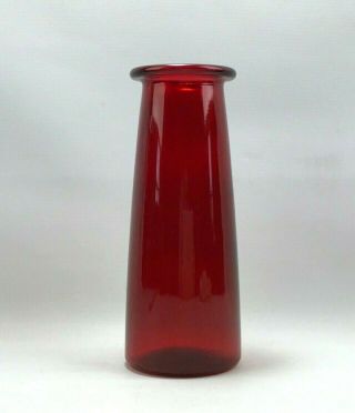 Vintage Art Glass Clear Red Flower Vase 9 " Tall