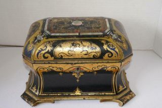 Antique 19th Century Jennens & Bettridge Mother Of Pearl Papier Mache Tea Caddy