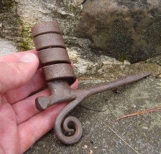 Antique 18th Century Iron Candle Holder Early Lighting Wall Spike Rush Light Nr