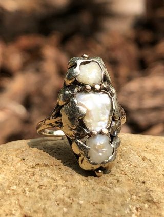 Antique Victorian 14k Yellow Gold Natural Mississippi River Pearl Ring