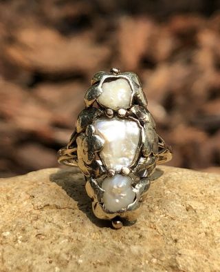 Antique Victorian 14k Yellow Gold Natural Mississippi River Pearl Ring 2