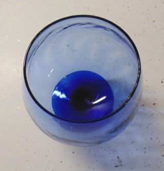 Mid Century Modern Mini Blue Hand Blown Glass Brandy Snifter Rose Bowl Vase 2