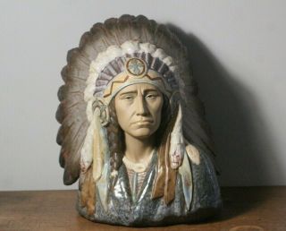 Large Lladro Gres Native American Indian Chief 2127 Porcelain Statue