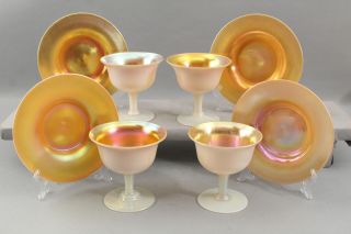 12 Antique Steuben Art Glass Aurene Calcite Dessert Sherbets & Underplates 2