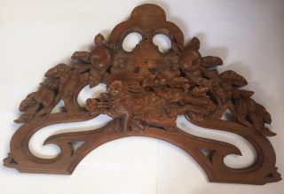 Antique Black Forest Architectural Wood Panel Wall Mount With Rabbit 35 "