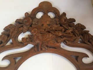 Antique Black Forest Architectural Wood Panel Wall Mount With Rabbit 35 
