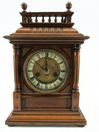 C1900 Antique German Hamburg American Clock Company Chiming 8 - Day Mantel Clock