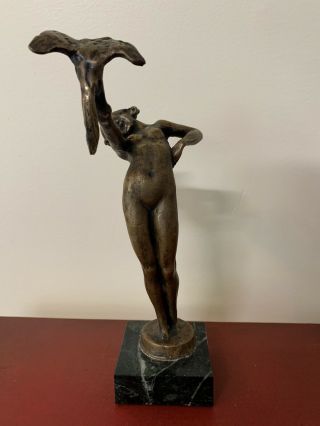 Art Deco Bronze Sculpture Signed Stouffer On Marble Base