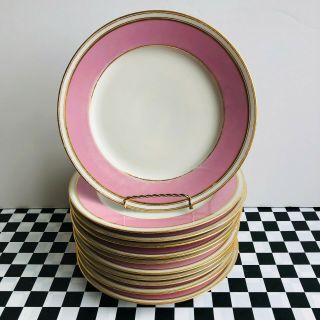 Antique Old Paris Porcelain Pink and White with gold band 11 dinner plates VGcd 2