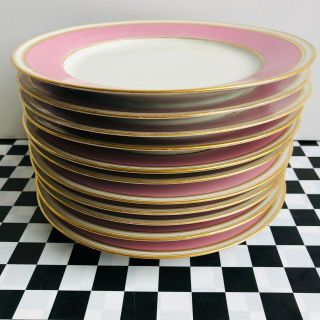 Antique Old Paris Porcelain Pink and White with gold band 11 dinner plates VGcd 3