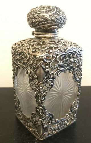 Rare Big Antique English Cut Glass Sterling Silver Perfume Bottle Henry Matthews
