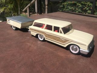 Vintage Buddy L Station Wagon With Teepee Trailer/camper