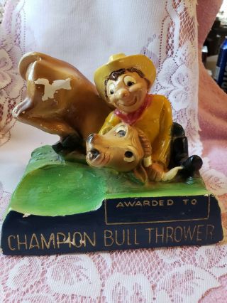 Vintage/antique Old Carnival Chalkware Champion Bull Thrower Prize,  Plasto