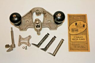 Vintage Stanley No 71 Router Plane W/3 Cutter Bits And Fence.  Pamphlet