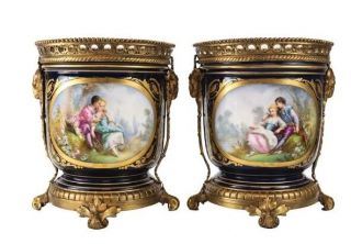 19th Century " Sevres " Bronze Mounted Porcelain Cache Pots