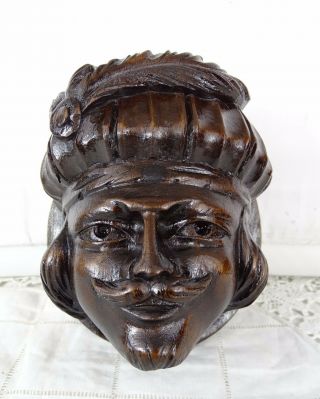 Antique French Hand Carved Walnut Wood Medallion Plaque Face Figure