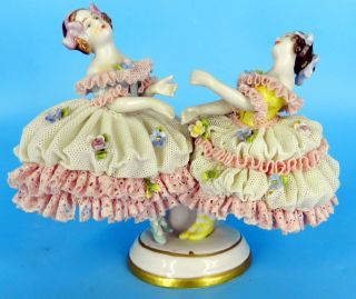 Dresden Volkstedt Figurine German Lace Porcelain Figurine Girls Ballerina Dancer