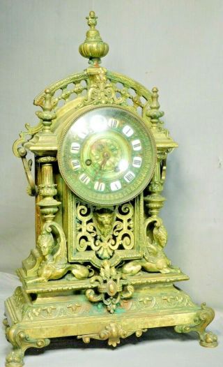 Antique G Philippe Palais Royale French Massive Bronze Clock Sphinx Empire Lion