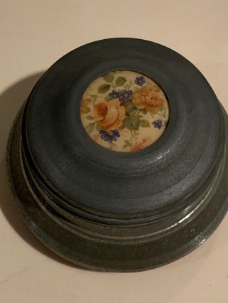 Vintage Round Metal Powder Music Box - With Floral Display on on top 2
