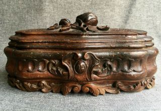 Big Antique Black Forest Box Made Of Wood 19th Century Germany Woodwork Flower
