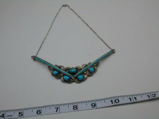 15 " Necklace Vintage Sterling Silver & Turquoise V Shaped Choker Style Signed Nb