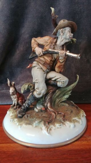 Rare Vintage Capodimonte Rabbit Hunt By Giecus The Hunter