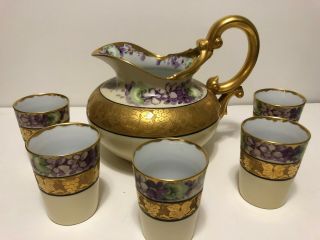 Vintage T&v Limoges France Hand Painted Violets Gold Trim Cider Pitcher (wands)