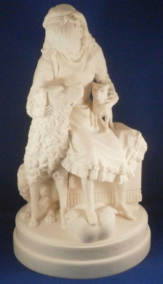 Antique 19thc American Parian Porcelain Girl & Dog Figurine Figure America Usa