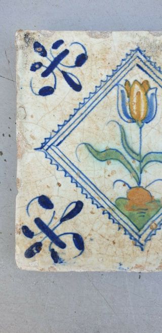 Early antique dutch delft coloured Tile.  