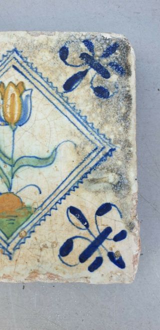 Early antique dutch delft coloured Tile.  